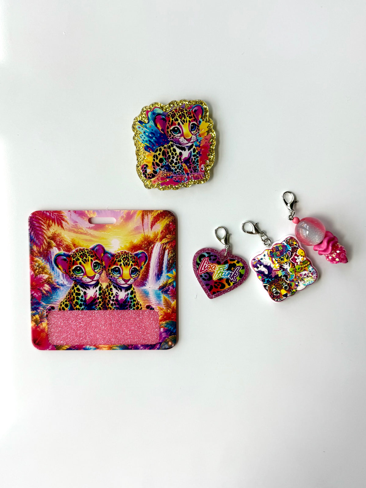 90s Rainbow Cheetah Interchangeable Badge Reel Buddy