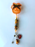 Pumpkin Bandana Beaded Interchangeable Badge Reel