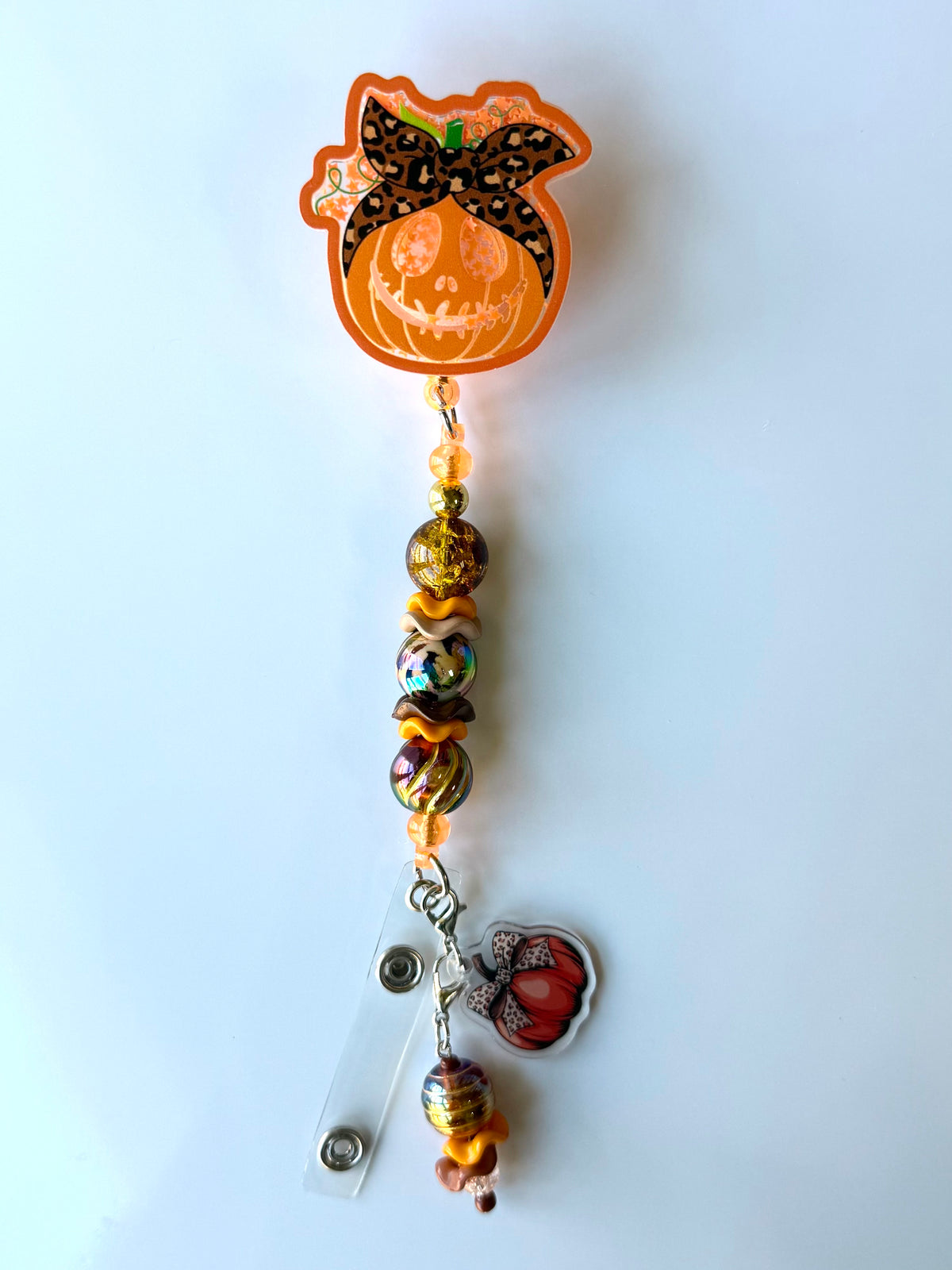 Pumpkin Bandana Beaded Interchangeable Badge Reel