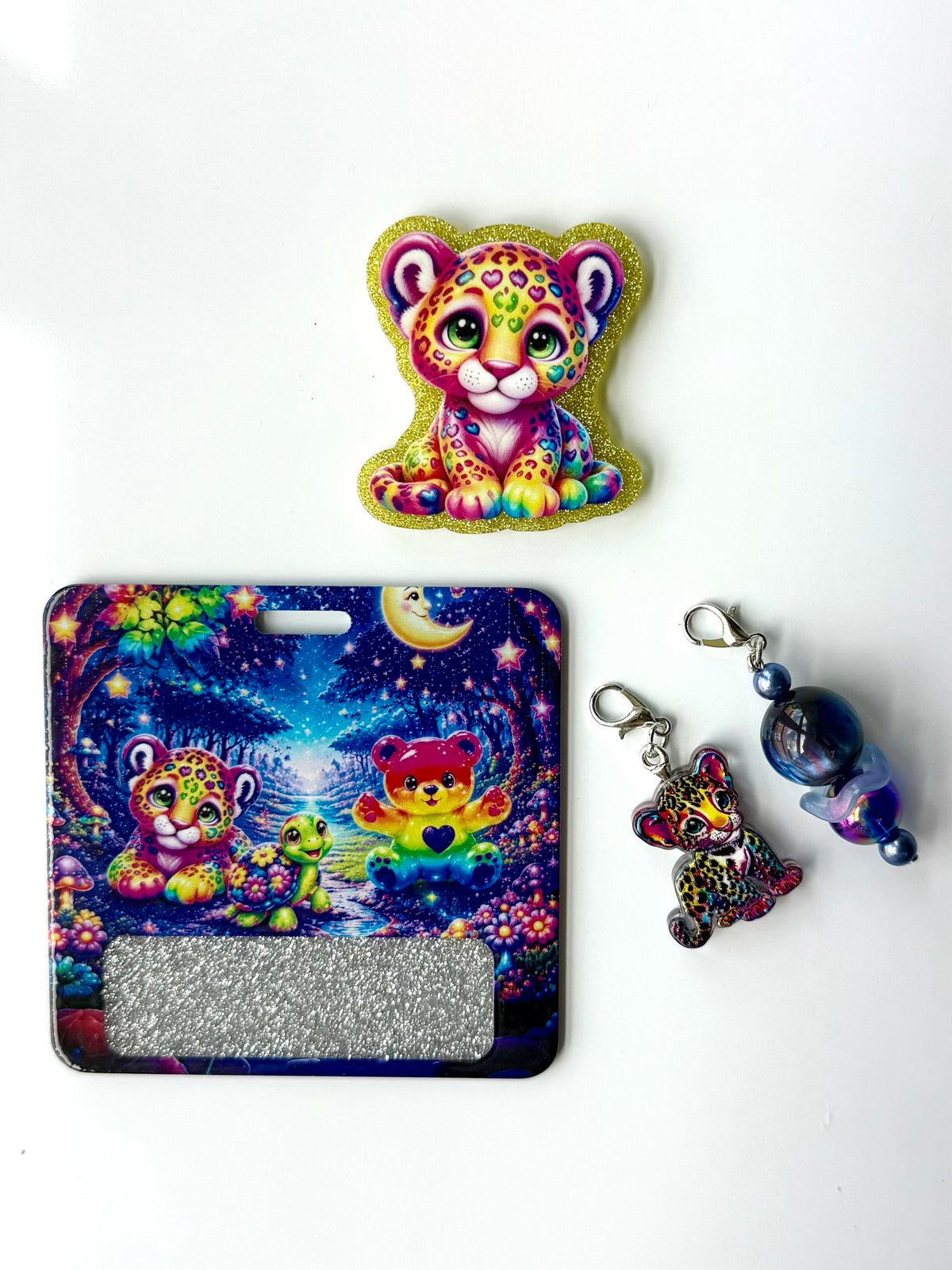 90s Rainbow Cheetah Interchangeable Badge Reel Buddy