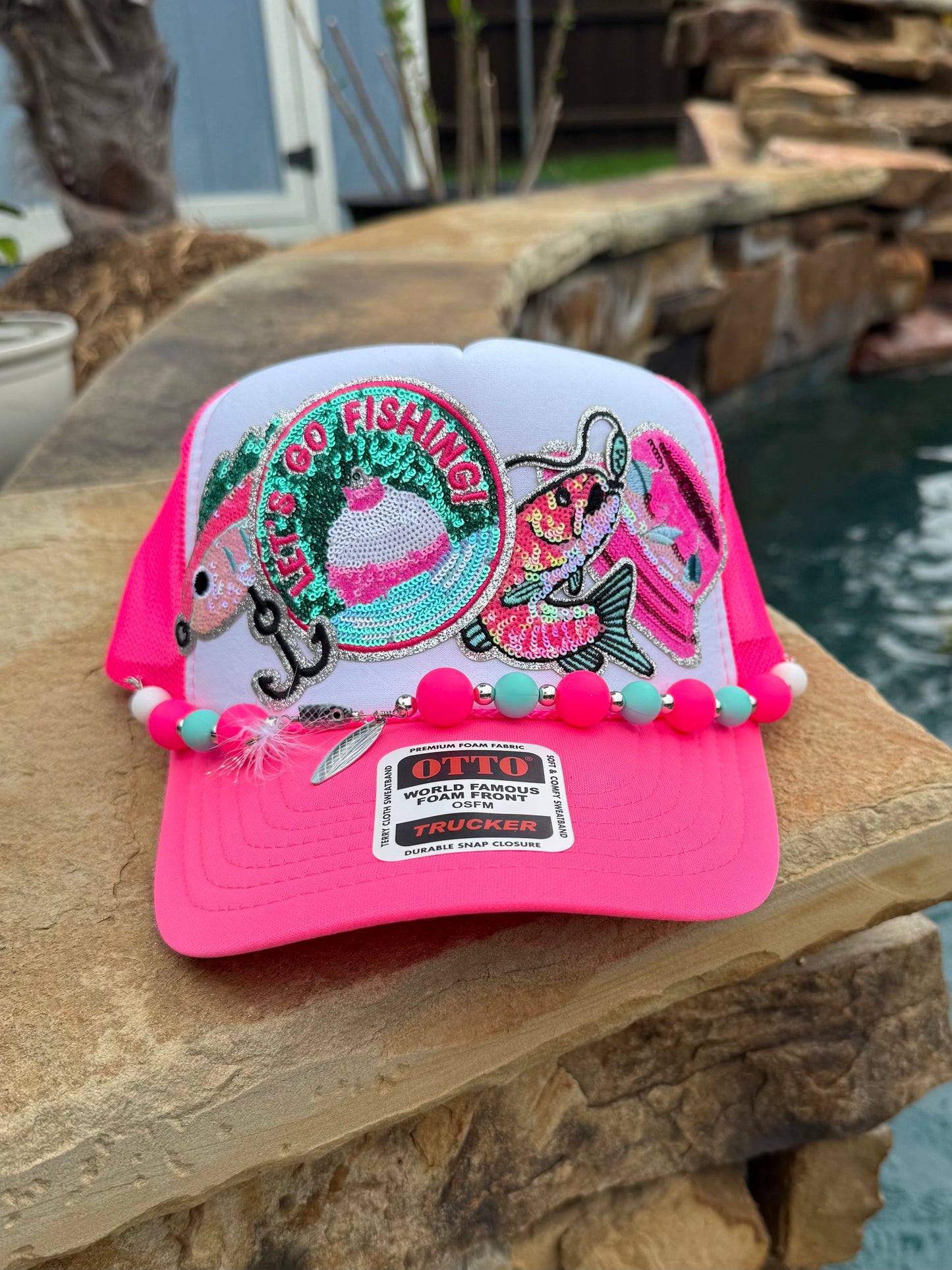 Sequin Patch Girly Fishing Cap (hot pink)