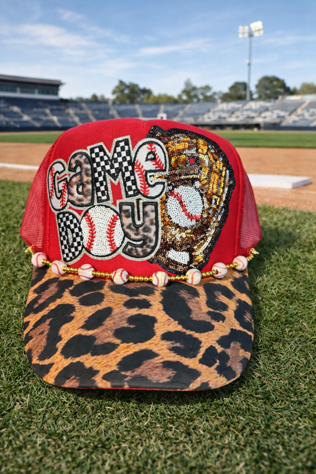 Red & Cheetah Game Day Baseball Cap