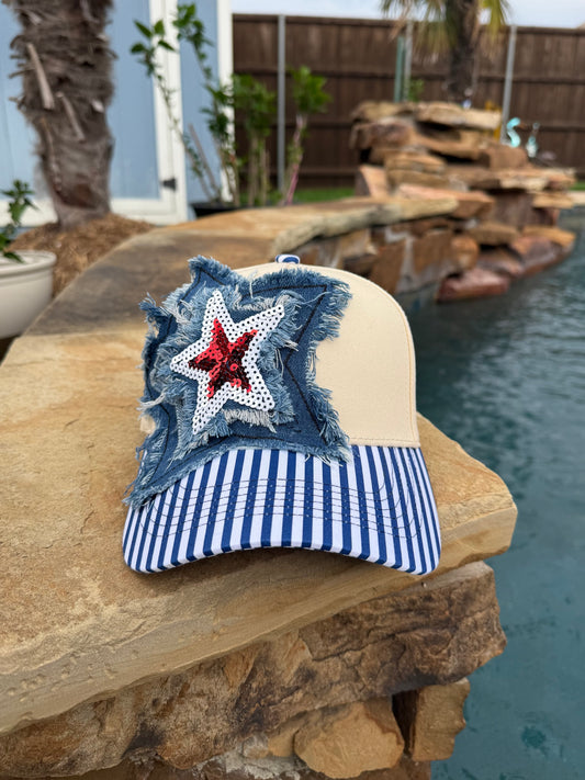 Denim Star USA Theme Cap with Blue Striped Lid