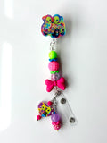 90s Rainbow Alien Beaded Interchangeable Badge Reel