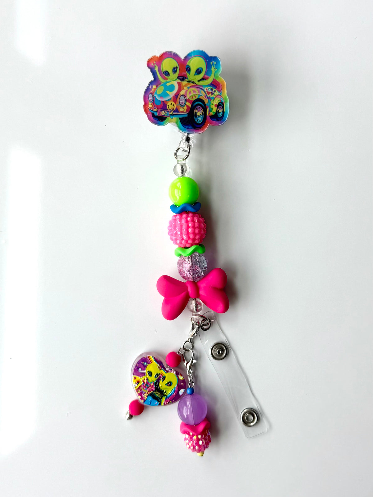 90s Rainbow Alien Beaded Interchangeable Badge Reel