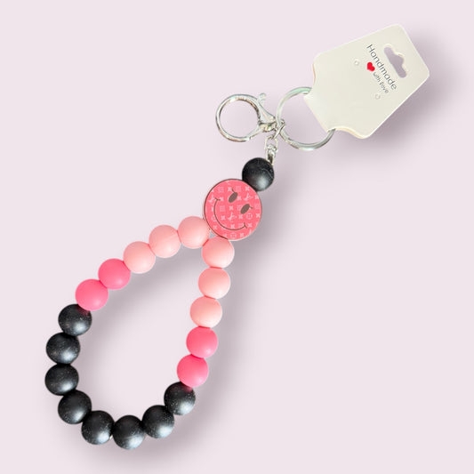 Designer Smiley Face Teardrop Wristlet Keychain