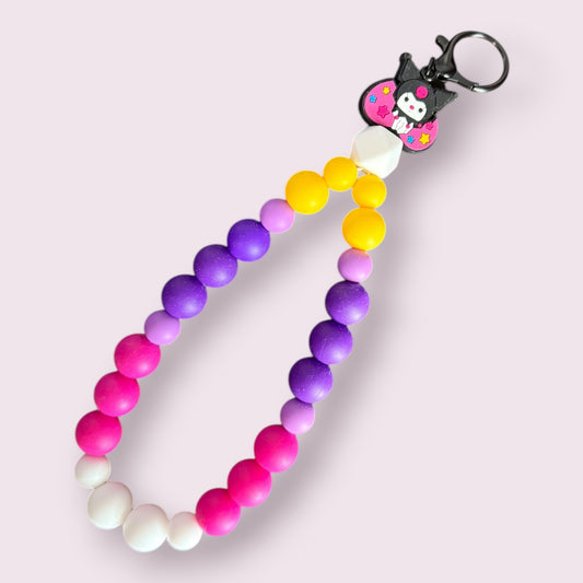 Kuromi Inspired Teardrop Wristlet Keychain