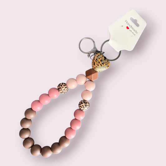 Leopard Heart Teardrop Wristlet Keychain
