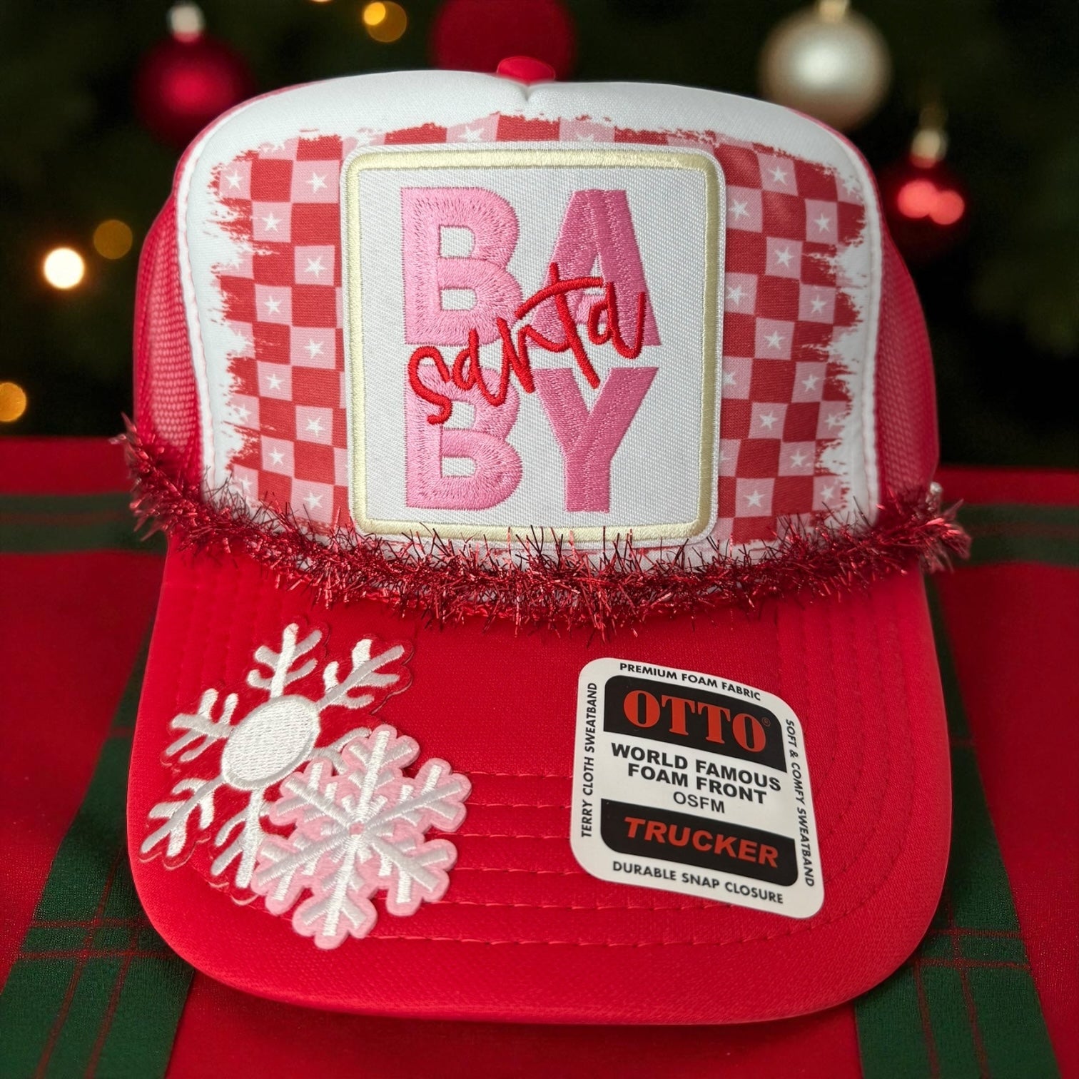 Santa Baby Christmas Cap (Pink & Red)