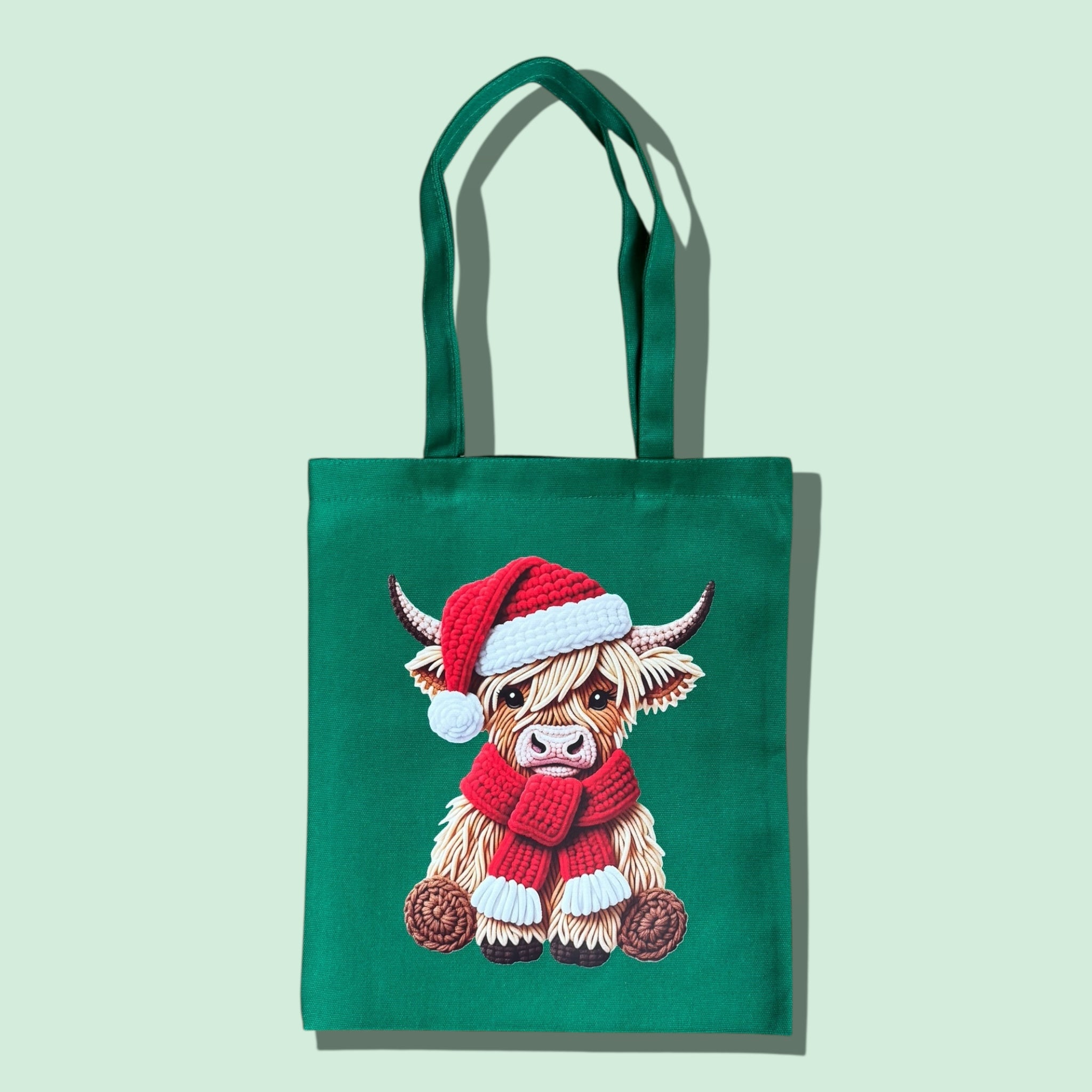 Highland Cow Christmas Tote (Red & Green)