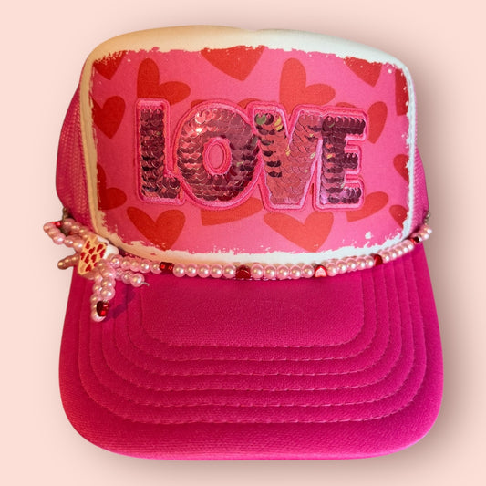Pink Sequin Love Cap