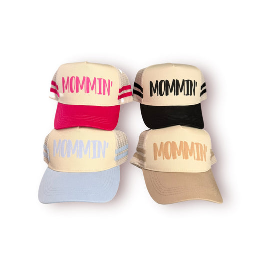 Mommin' Retro Stripe Mesh Trucker Caps