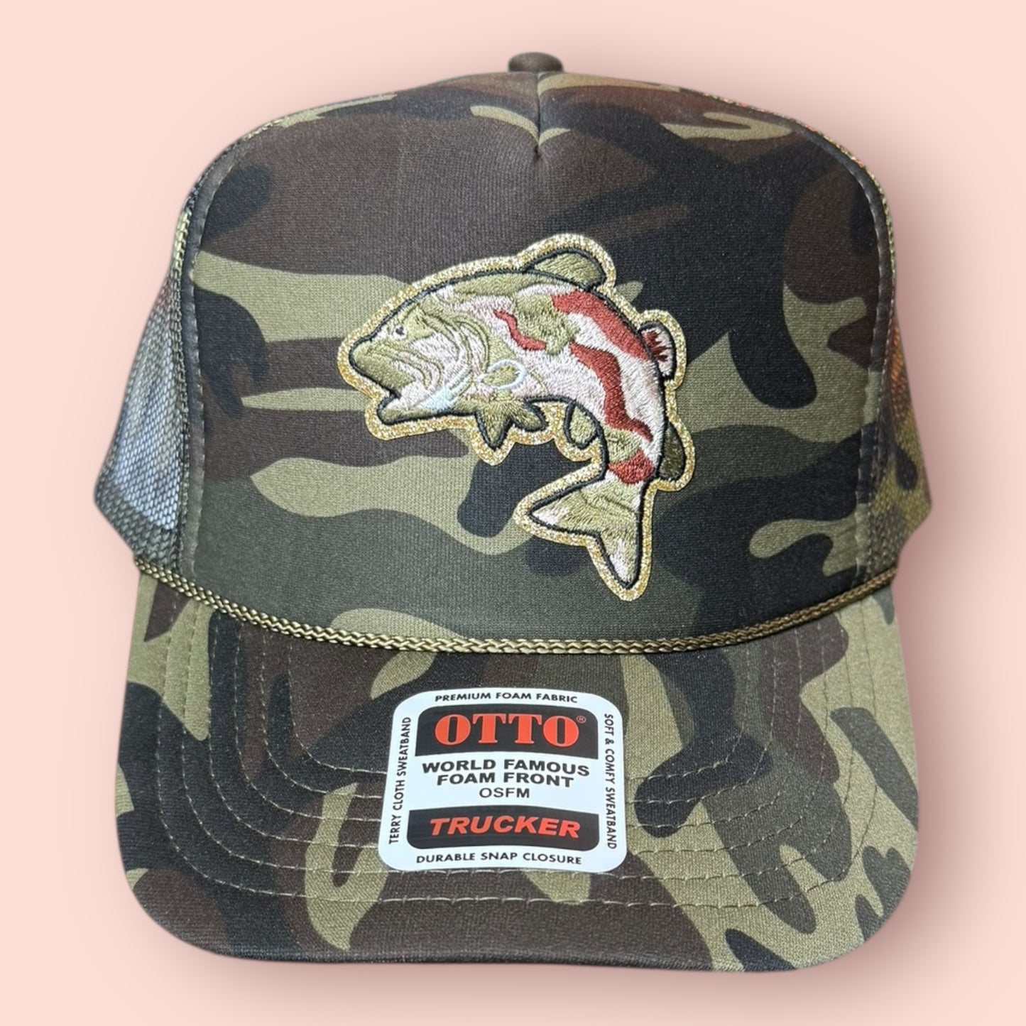 Green Camo Big Mouth Bass Fish Cap