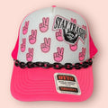 Neon Pink & White Stay Trashy Raccoon Cap