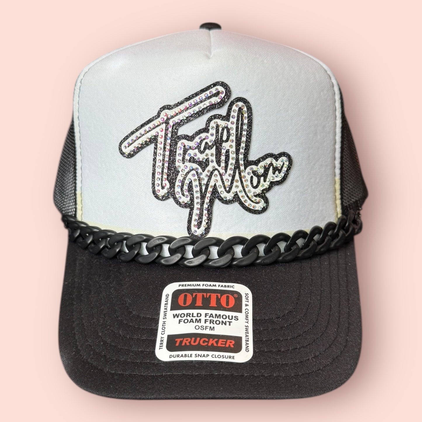 Black & White Blingy Trap Mom Cap