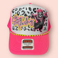 Neon Pink & White with Black Cheetah Print Stay Trashy Raccoon Cap