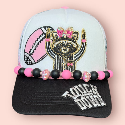 Black, White & Pink Trashy Raccoon Touch Down Cap