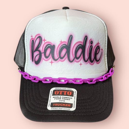 Black & White with Airbrushed Baddie Print Cap