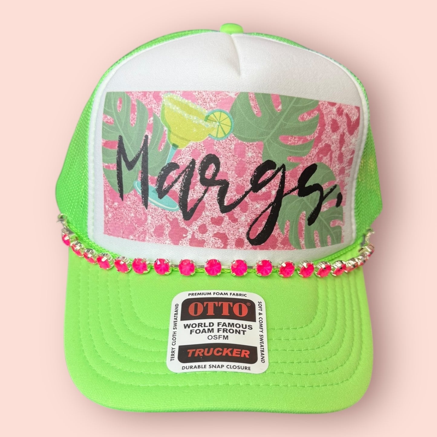 Neon Green & White Margs. Cap