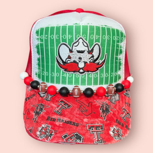 Red & White Custom Distressed Brim Red Raiders Cap