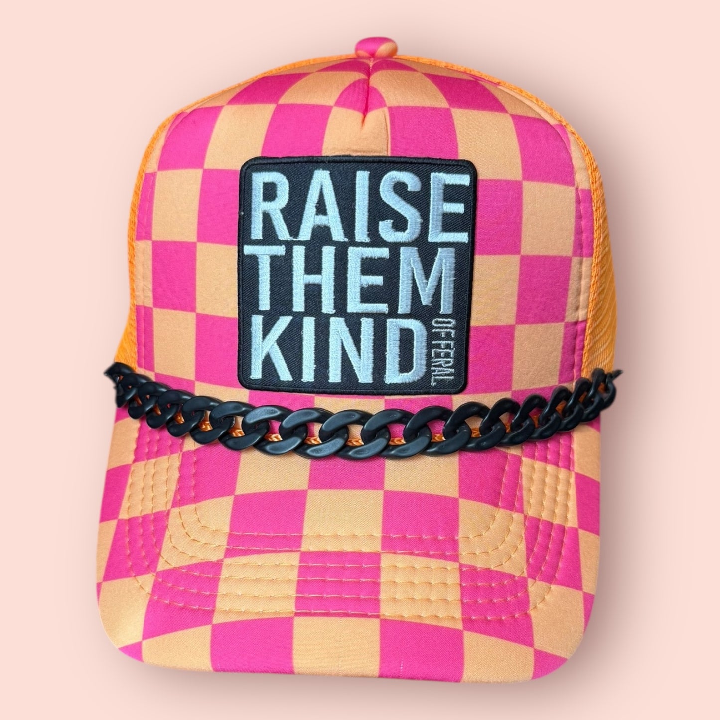 Hot Pink & Orange Checkered Raise Them Kind of Feral Cap