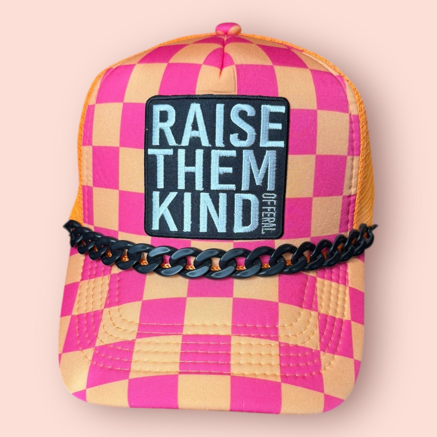 Hot Pink & Orange Checkered Raise Them Kind of Feral Cap