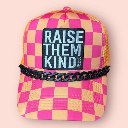 Hot Pink & Orange Checkered Raise Them Kind of Feral Cap