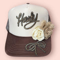 Howdy with Burlap Flowers Cap
