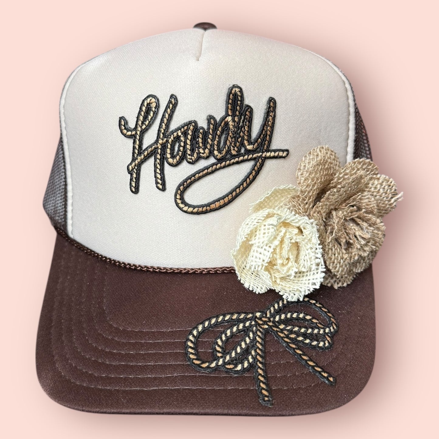 Howdy with Burlap Flowers Cap