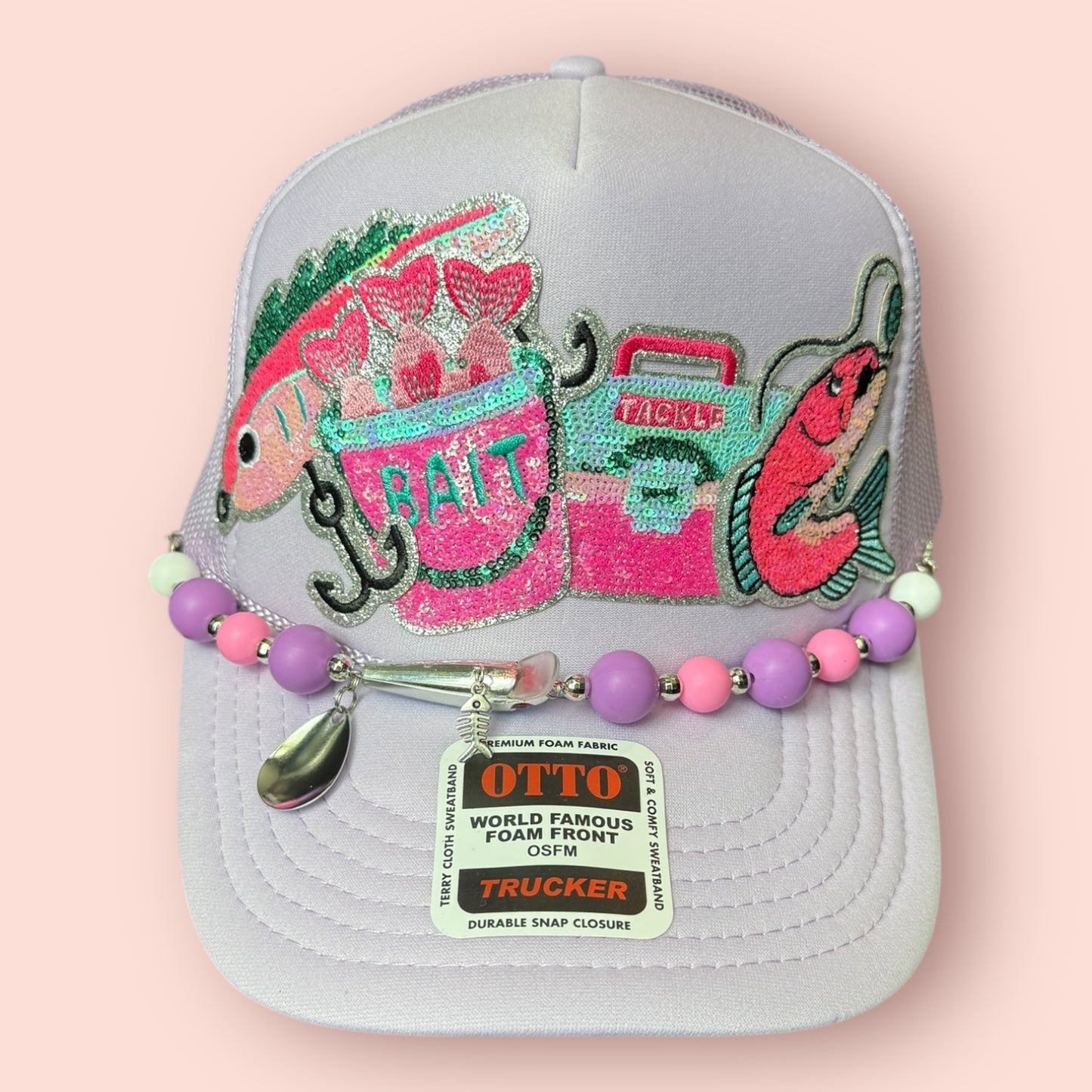 Lavender Sequined Fishing Themed Cap
