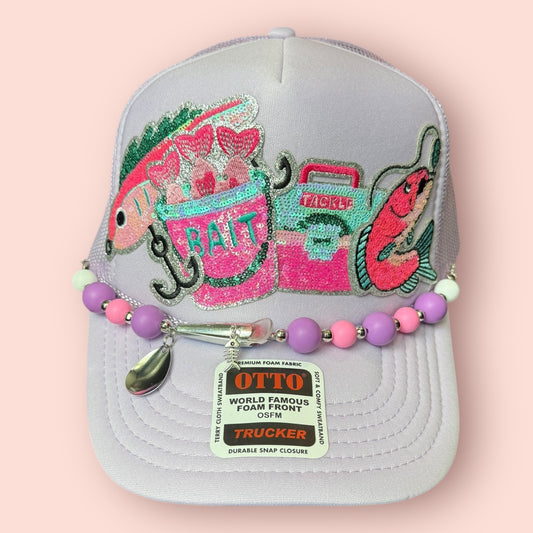 Lavender Sequined Fishing Themed Cap