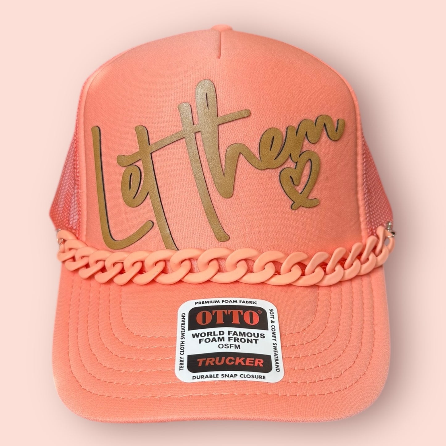 Coral Cap with Tan Leatherette Patch
