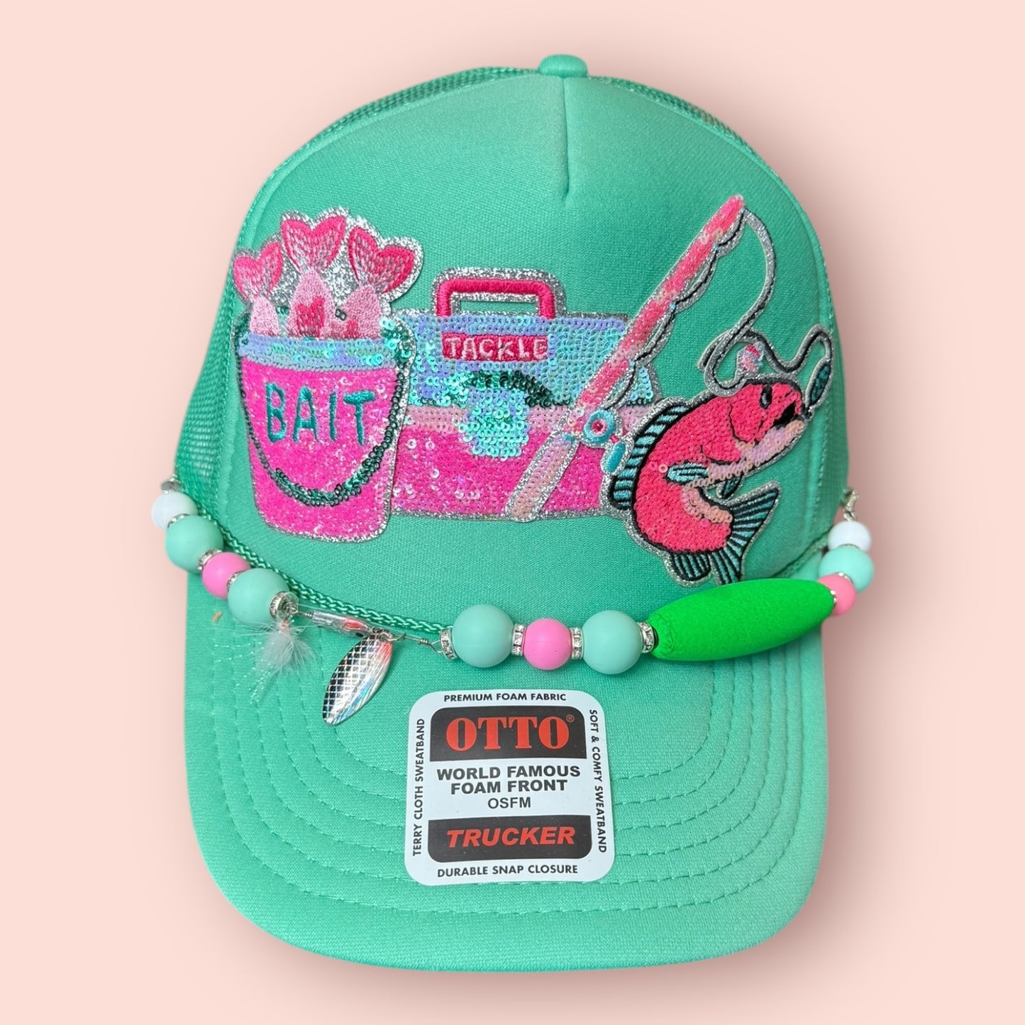 Cactus Green & Pink Sequined Fish Theme Cap