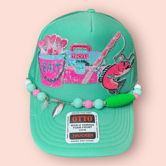 Cactus Green & Pink Sequined Fish Theme Cap