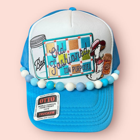 Neon Blue & White Old Fashioned On Purpose Cap