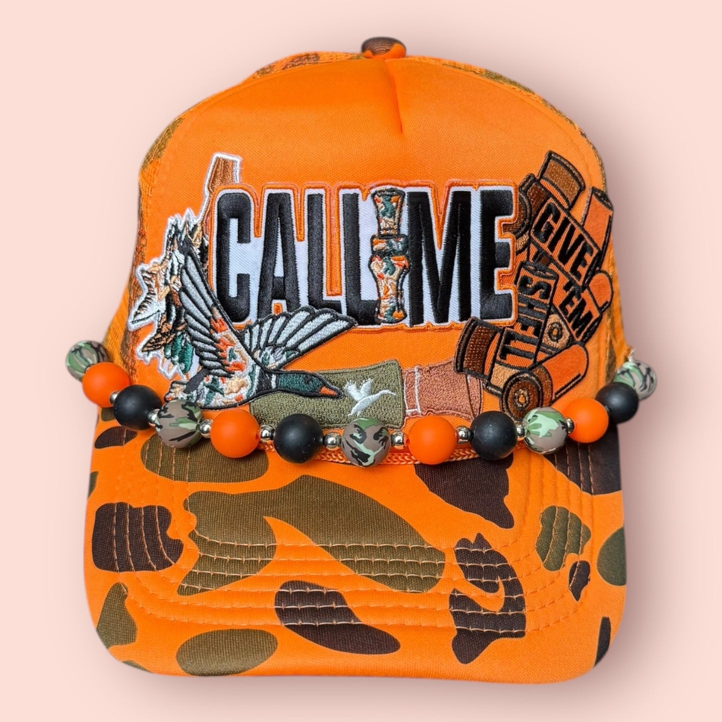 Neon Orange Camo Call Me Duck Hunting Cap