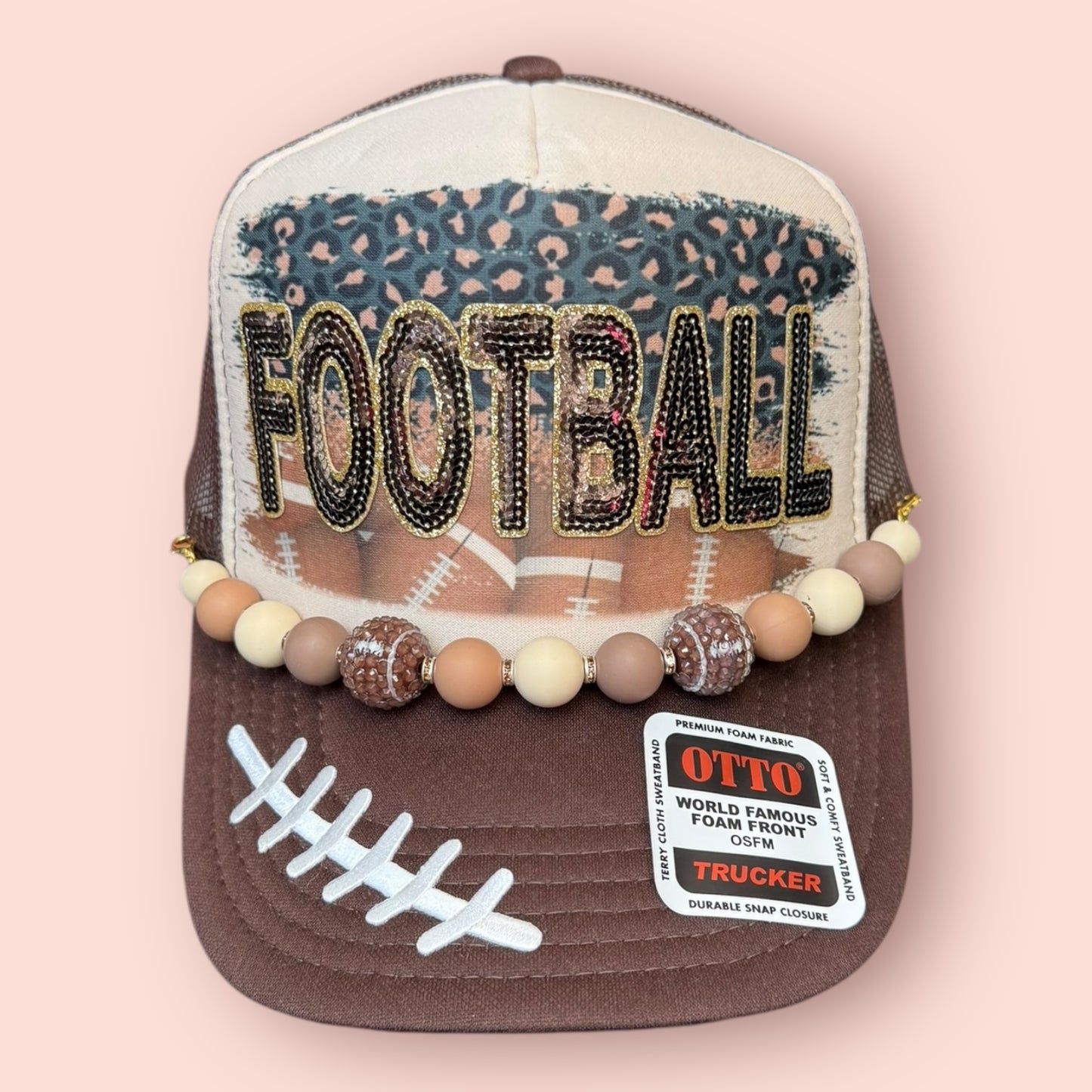 Brown & Tan Blingy Football Cap
