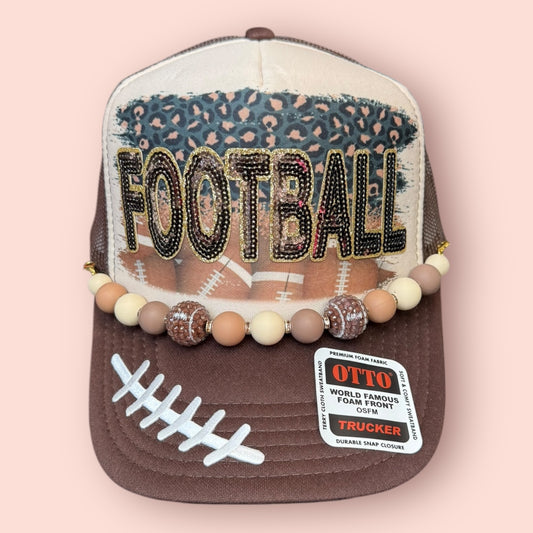 Brown & Tan Blingy Football Cap