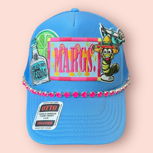 Neon Blue Margs & Worm Patch Hat