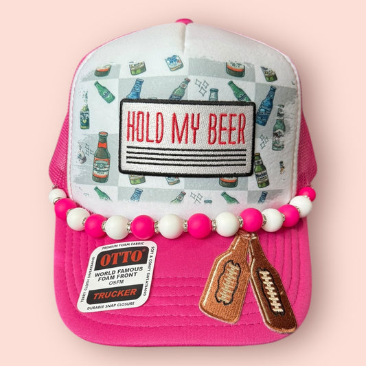 Hot Pink & White Hold My Beer Cap