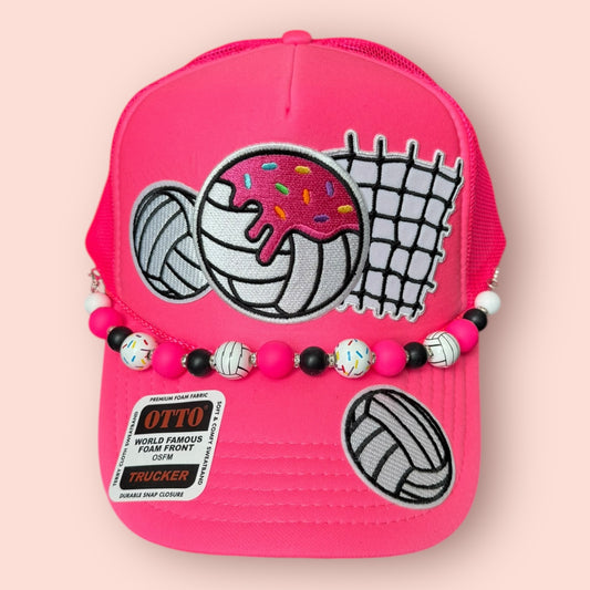Neon Pink Volleyball Drip Cap