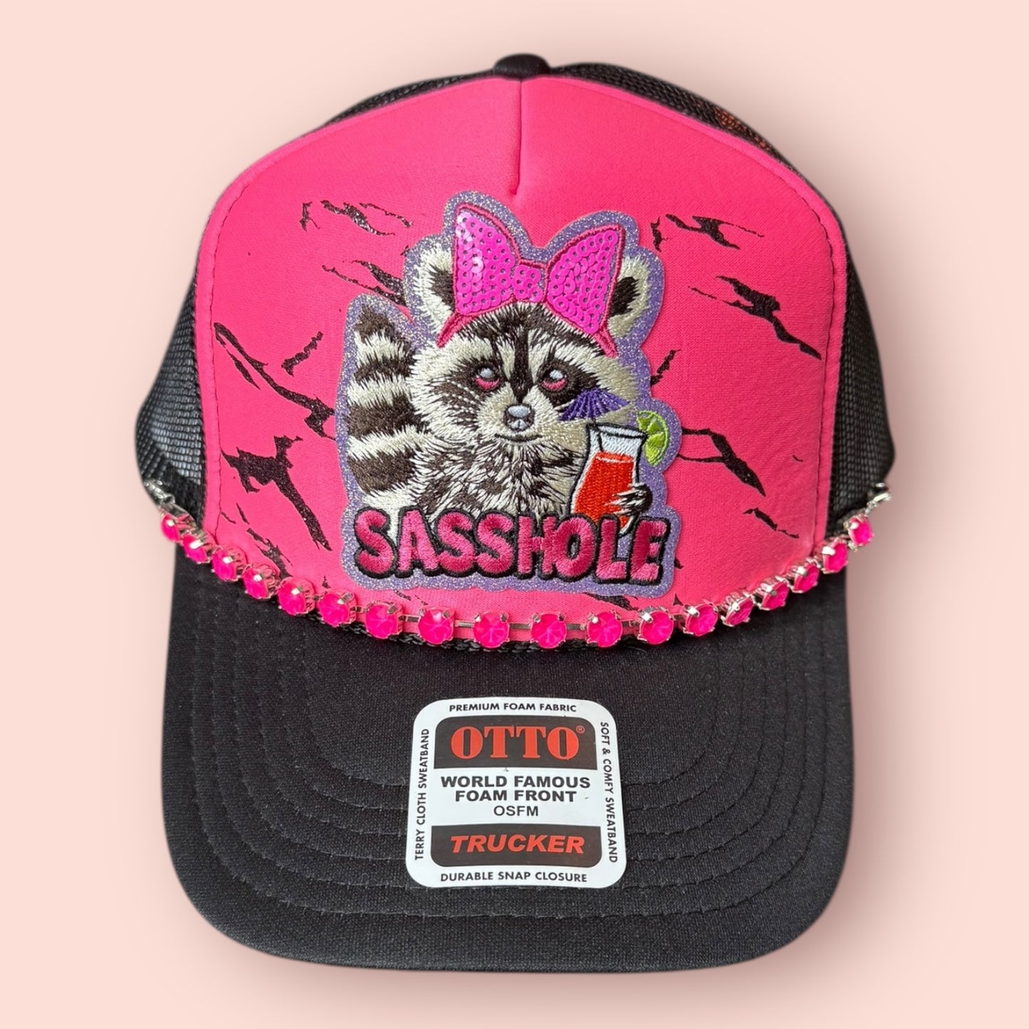 Black & Hot Pink Sasshole Raccoon Cap
