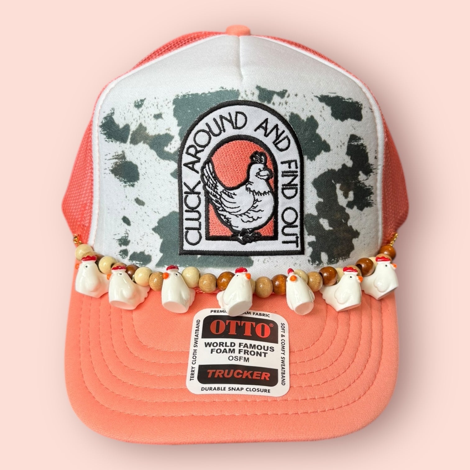 Coral & White Cluck Around & Find Out Caps