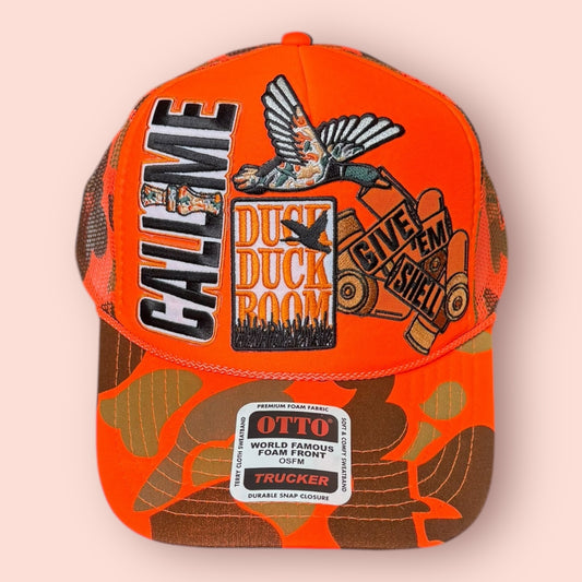 Neon Orange Camo Call Me, Duck Duck Boom! Cap